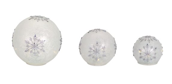 LED Snowflake Globes w/6 Hour Timer (Set of 3) 4"-8"D Glass