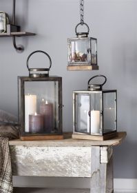 Lanterns (Set of 3) 12"H, 16.5"H, 21.5"H Metal/Glass/Wood