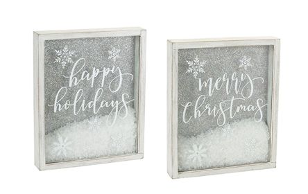 Christmas Frame with Snow (Set of 2) 9"L X 11"H MDF