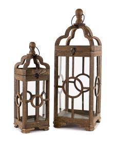 Lantern (Set of 2) 19.5"H, 28"H Wood/Glass