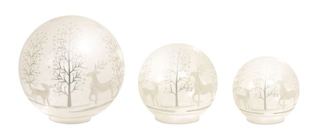 Deer and Tree Globe/Timer (Set of 3) 4.25"H, 5.5"H, 7.75"H Glass