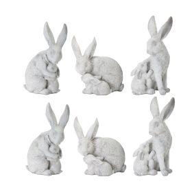 Rabbit With Bunny (Set of 6) 4.5"H, 5.5"H, 6"H Resin/Stone Powder