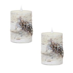 LED Birch Candle 3.5"D x 5"H (Set of 2) with Remote