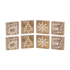 Christmas Plaque (Set of 8) 6"SQ Wood