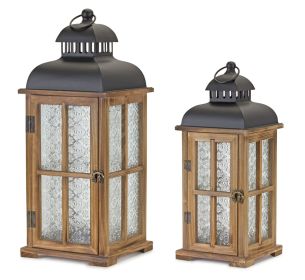 Lantern (Set of 2) 15.5"H, 19.25"H Wood/Metal