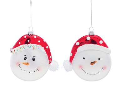 Snowman w/Hat Ornament (Set of 6) 5"H Glass