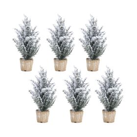 Potted Snowy Pine Tree (Set of 6) 12"H Plastic/Paper