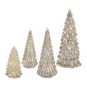 LED Tree (Set of 4) 6.5"H, 7.75"H, 10"H, 12"H Glass 6 Hr Timer  2 AA Batteries Not Included