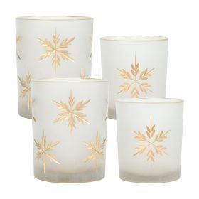 Snowflake Candle Holder (Set of 4) 3"D x 3.25"H, 3.5"D x 5"H Glass