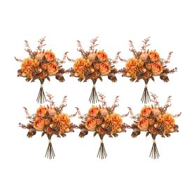 Rose and Fall Foliage Bouquet (Set of 6) 15"H Polyester