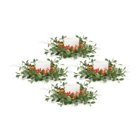 Foliage and Berry Candle Ring (Set of 4) 22"D Polyester (Fits a 6" Candle)