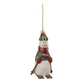 Snowman on Skis Ornament (Set of 6) 9.75"H Wood