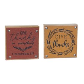 Give Thanks Sign (Set of 6) 5"SQ MDF/Faux Leather