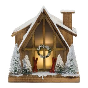 Ski Lodge 13.75"L x 14.5"H Wood 3 AA Batteries, Not Included