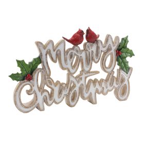 Merry Christmas w/Cardinals Sign (Set of 2) 12"L x 7.25"H Resin