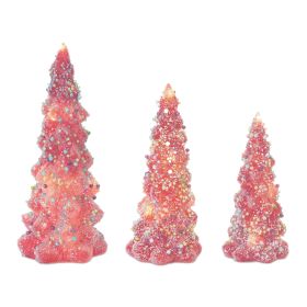 Tree (Set of 3) 8.5"h, 9.75"h, 11.75"h Glass 3 LR44 Batteries, Not Included