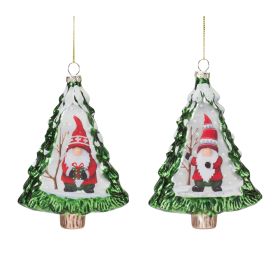 Gnome in Tree Ornament (Set of 12) 5.75"H Glass