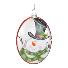 Snowman Disc Ornament (Set of 12) 5"H Glass