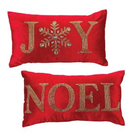 Joy and Noel Pillow (Set of 2) 19"L x 12"H Polyester