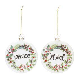 Peace and Noel Disc Ornament (Set of 12) 4.25"H Glass