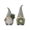 Gnome w/Wreath and Tree (Set of 2) 8.5"H, 9.75"H Resin