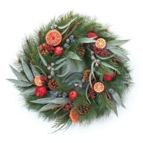 Pine w/Fruit Wreath 21"D PVC