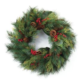 Pine w/Magnolia Leaf & Berry Wreath 23"D PVC