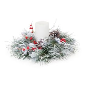 Snowy Pine w/Berry Candle Ring 15.5"D PVC (Fits a 4" Candle)