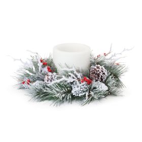 Snowy Pine w/Berry Wreath 20"D PVC (Fits a 6" Candle)