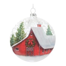 Barn Ball Ornament (Set of 12) 4"D Glass