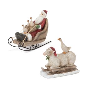 Santa and Animals on Sled (Set of 2) 7"L x 5"H, 5.5"L x 5.5"H Resin