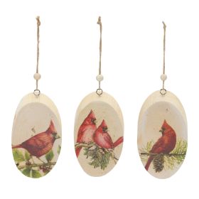 Cardinal Disc Ornament (Set of 24) 5.75"H Wood