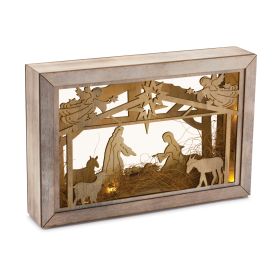 Nativity Frame 12"L x 7.75"H Wood 2 AA Batteries, Not Included