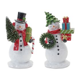 Snowman Couple (Set of 2) 8"H Resin