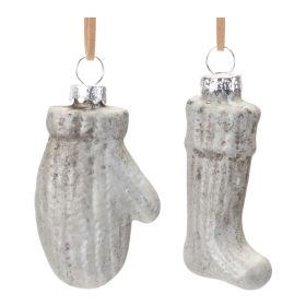 Mitten and Stocking Ornament (Set of 12) 3.25"H Glass