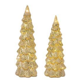 LED Tree (Set of 2) 10.5"H, 12"H Glass 3AAA Batteries, Not Included