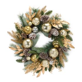 Pine Wreath w/Bay Leaf & Ornament 27"D Plastic