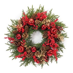 Pine Wreath w/Berry & Ornament 26"D Plastic