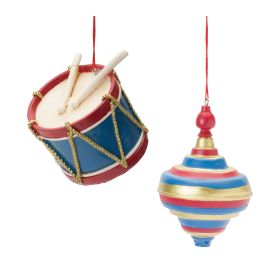 Drum and Top Ornament (Set of 12) 2.25"H, 3.75"H Resin