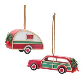 Car and Camper Ornament (Set of 12) 3.5"L x 2.25"H, 4.5"L x 1.5"H MDF