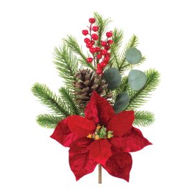 Poinsettia & Pine Spray (Set of 6) 18.5"H Polyester