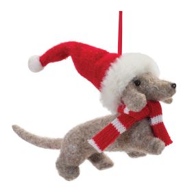 Dog w/Santa Hat (Set of 12) 8"L x 4.5"H Fabric