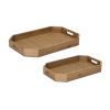 Tray (Set of 2) 15"L x 9.5"W x 2"H, 18"L x 12"W x 2"H Wood/Rattan