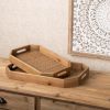 Tray (Set of 2) 15"L x 9.5"W x 2"H, 18"L x 12"W x 2"H Wood/Rattan