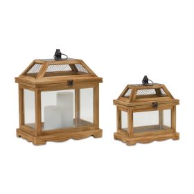 Lantern (Set of 2) 9.5"L x 11"H, 12.5"L x 15"H Wood/Glass