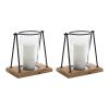 Candle Holder (Set of 2) 9.75"H Wood/Iron/Glass