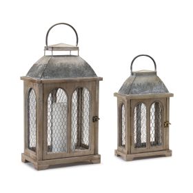 Lantern (Set of 2) 18"H, 25"H Wood/Metal