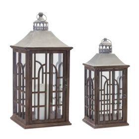 Lantern (Set of 2) 22.5"H, 29"H Wood/Glass