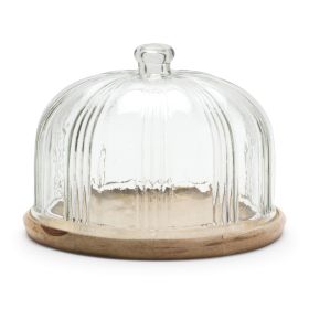 Dome on Plate Stand 10.5"D x 8"H Wood/Glass