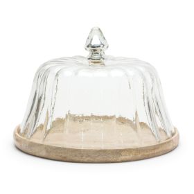 Dome on Plate Stand 9.75"D x 7.5"H Wood/Glass